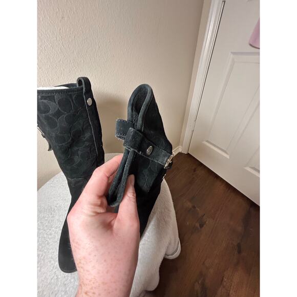 Coach Tulip Signature Logo Leather Suede Slip On Boots - Picture 10 of 12